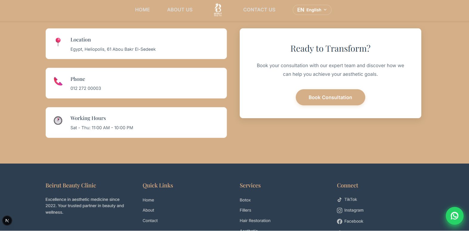 Booking details and consultation call to action